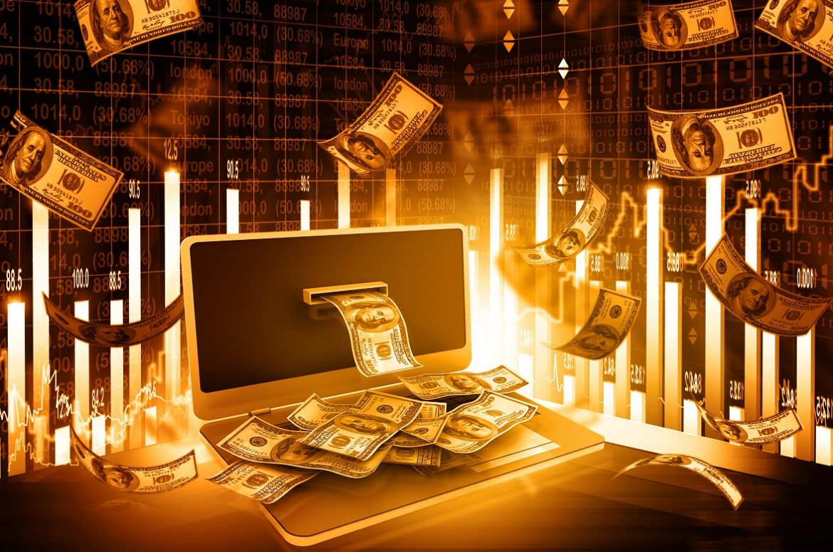 Online money concept with stock market chart